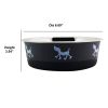 Stainless Steel Pet Bowl with Anti Skid Rubber Base and Dog Design; Gray and Black