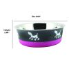 Stainless Steel Pet Bowl with Anti Skid Rubber Base and Dog Design; Gray and Pink-Set of 2