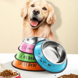 pet Stainless steel dog bowl; color anti-skid dog bowl; cat bowl (colour: 26cm)